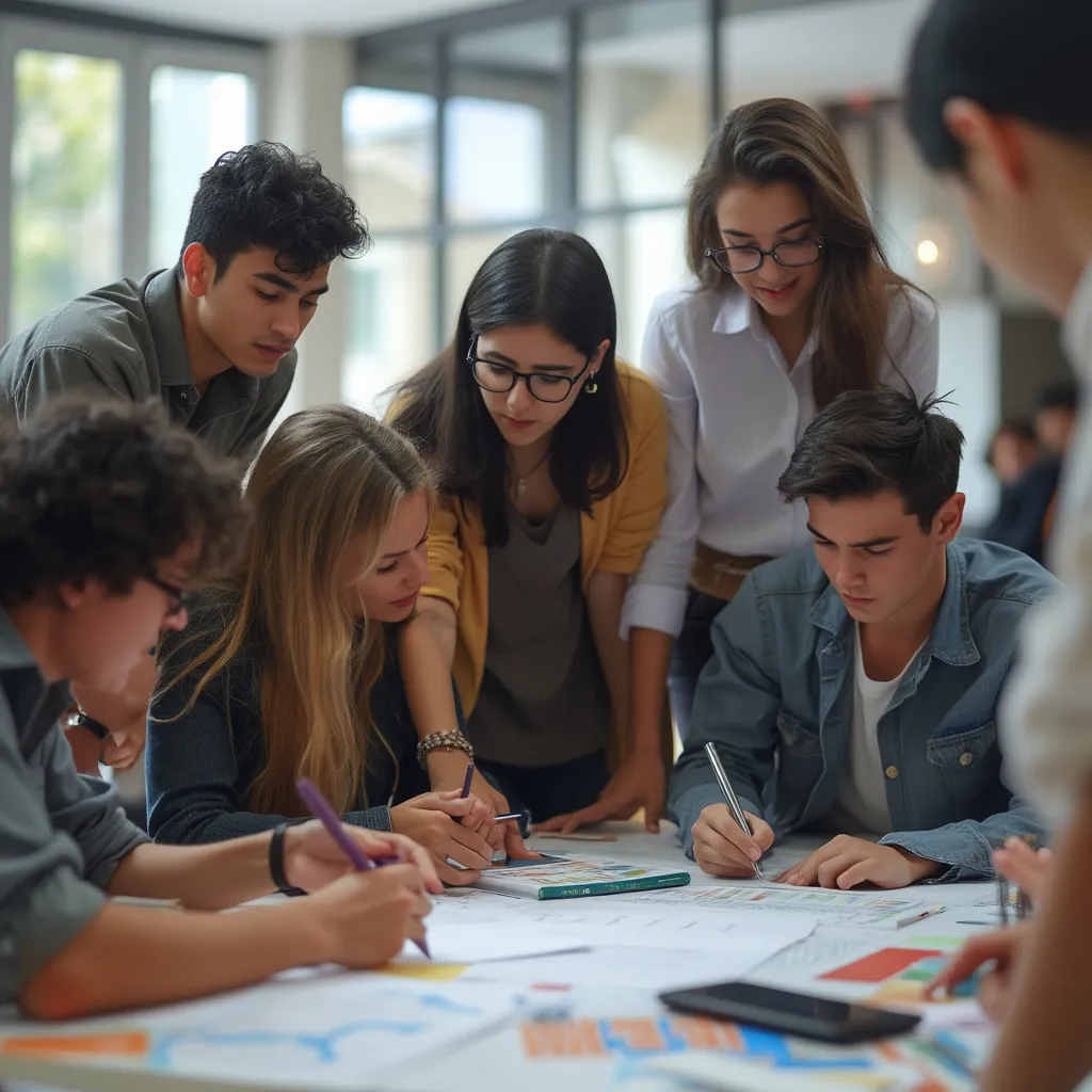 Estudiantes colaborando en ejercicio de presupuesto